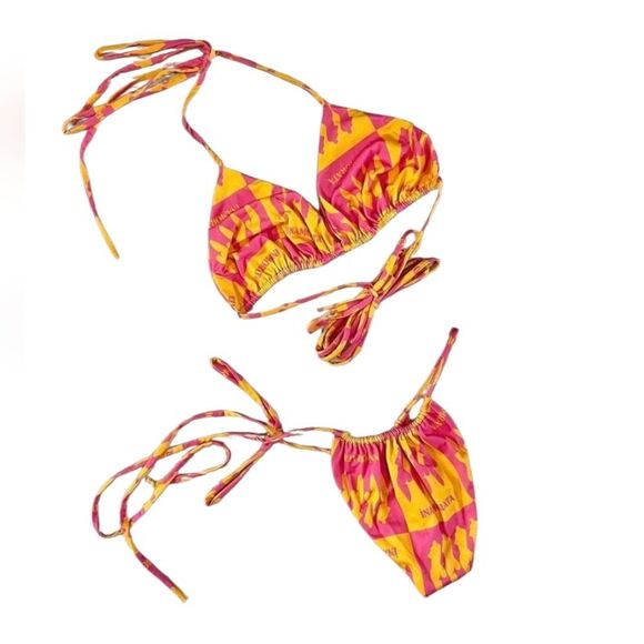 Inamorata Las Olas Bikini Set Pink Saffron Check S/M - Picture 2 of 7